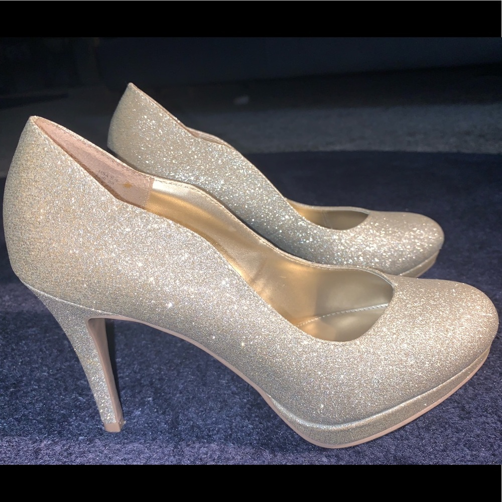 Womens Fioni Sparkly Gold Scalloped Platform Heels